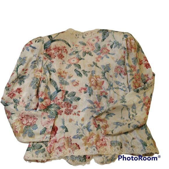 VTG Nah Nah Nah Blouse womens 18 Pastel Lace scalloped neck Floral Cottage Core - Picture 4 of 11